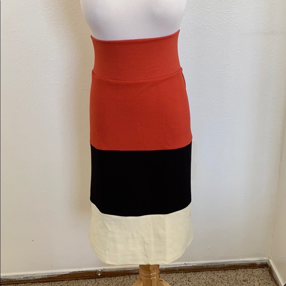 LuLaRoe Cassie Rust Black Cream Colorblock Pencil Skirt 2XL 22-24